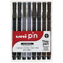 Dark Slate Gray UNI PIN Fineliner, 0.1mm & 0.5mm Nibs, Assorted Ink, Pk8 Pens and Markers