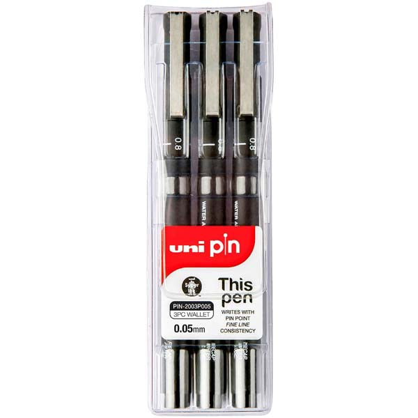 Light Gray UNI PIN Fineliner, 0.05mm, Black Ink, Pk3 Pens and Markers