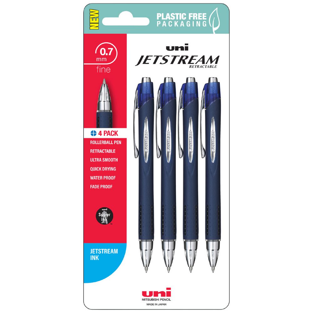 White Smoke UNI Jetstream SXN217 Retractable Rollerball Pen 0.7mm, Blue - 4 Pack Rollerball Pens
