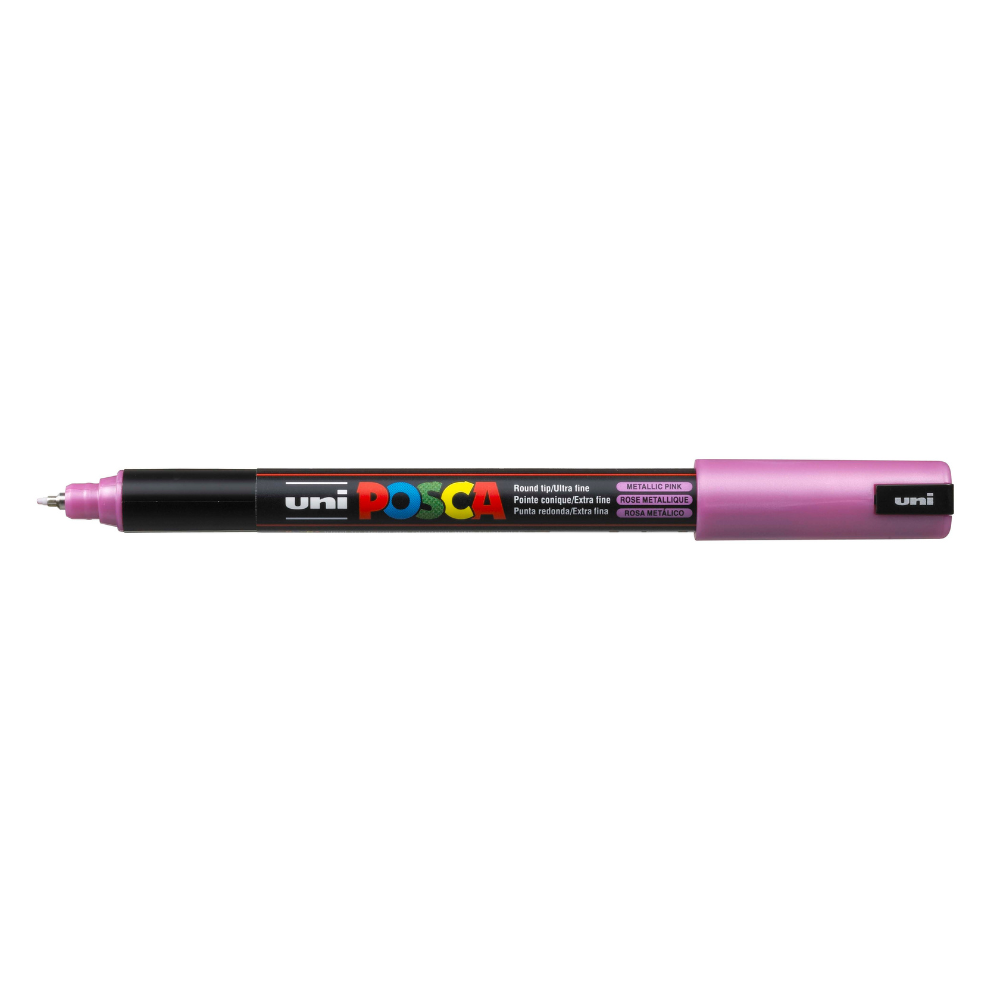 Gray Posca PC 1MR Ultra Fine Bullet Tip Paint Marker, Metallic Pink Paint Markers