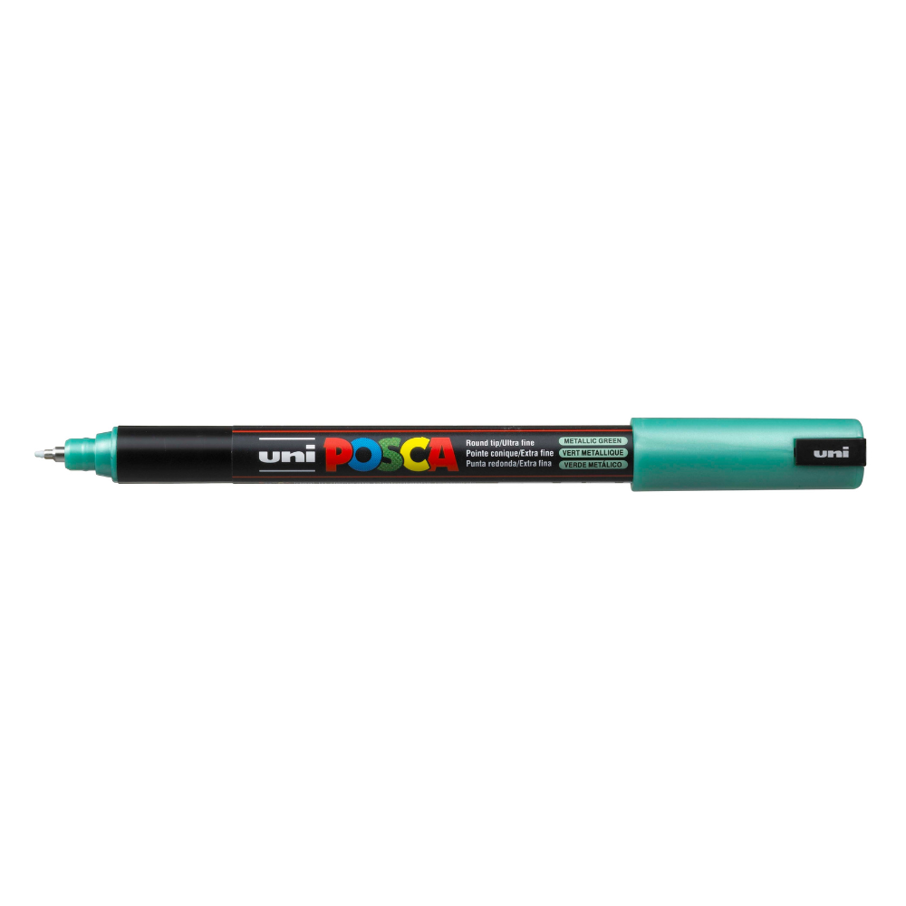 Light Gray Posca PC 1MR Ultra Fine Bullet Tip Paint Marker, Metallic Green Paint Markers