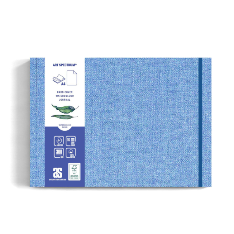 Cornflower Blue Art Spectrum Watercolour Hard Cover Journal, Blue Linen Cover,  300gsm 100% cotton 32 pages, A4 Visual Art Diaries