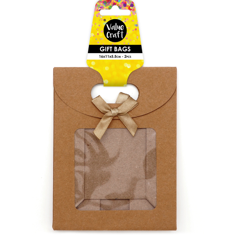 White Smoke Gift Bags W Window 16X12cm Natural 2Pcs Party
