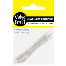 White Smoke Jewellery Findings Head Pins 60mm Silver 15Pcs Charms and Pendants