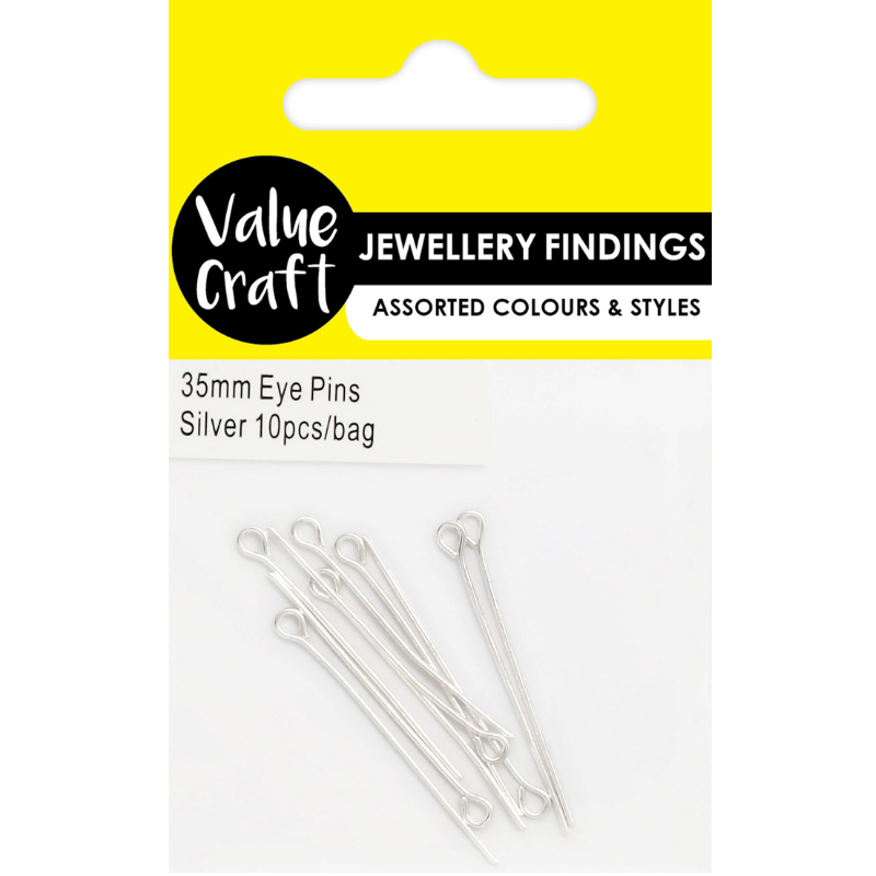 White Smoke Jewellery Findings Eye Pin 35mm Silver 10Pcs Charms and Pendants