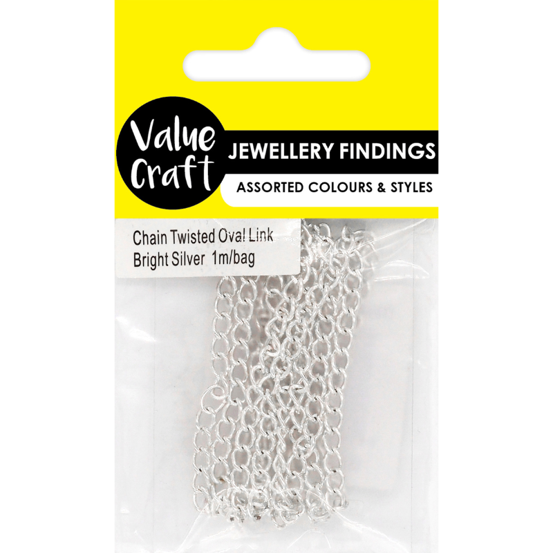 Lavender Jewellery Findings Chain Twist Oval Link 5X3mm Bright Silver, 1M Charms and Pendants