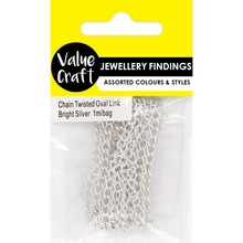 Lavender Jewellery Findings Chain Twist Oval Link 5X3mm Bright Silver, 1M Charms and Pendants
