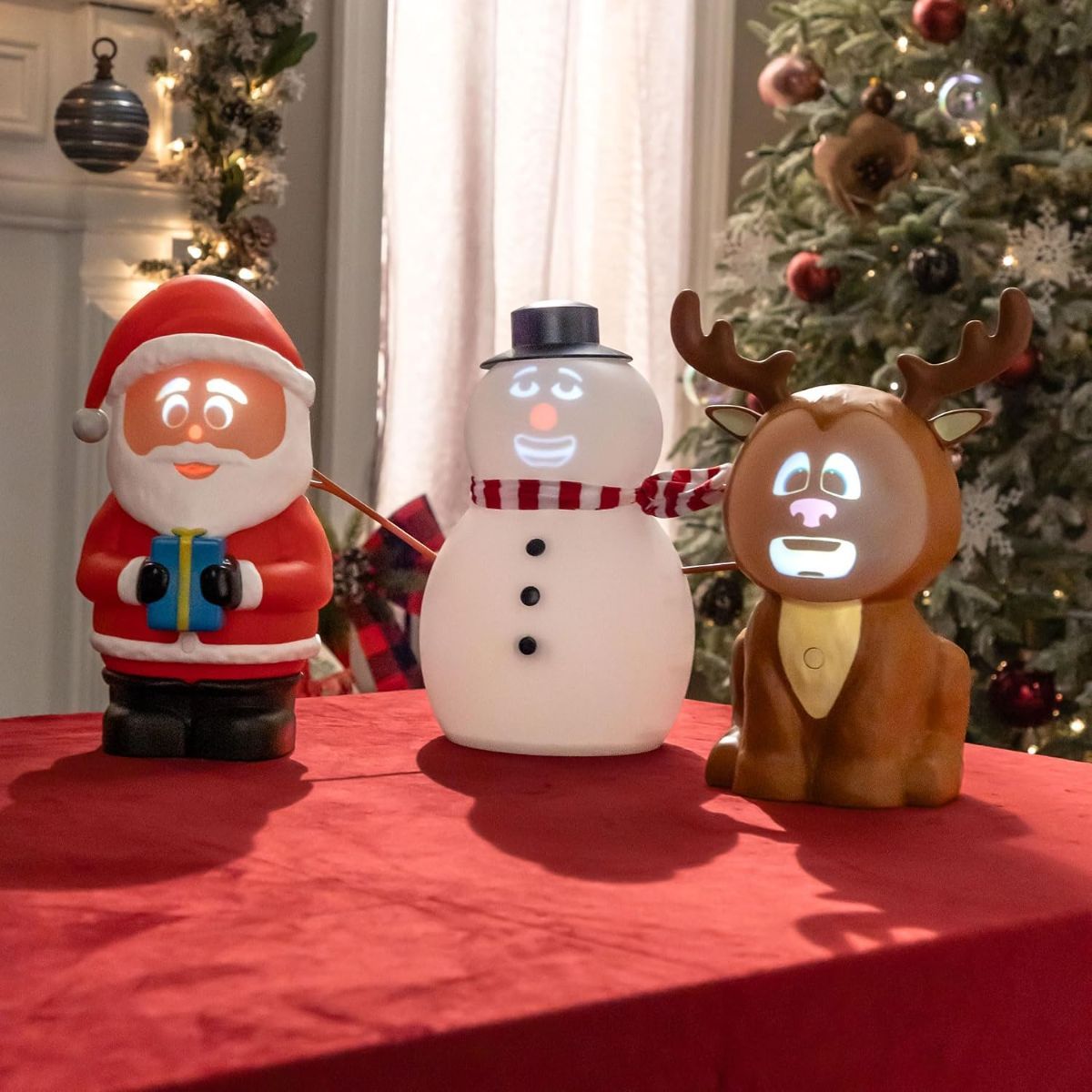 Dark Red Talking Animated Snowman with Built in Projector & Speaker, Moving Mouth, Light Up Face, Plug & Play Christmas Holiday Decoration - White - Size 30cm Occasions > Christmas > Christmas Decorations