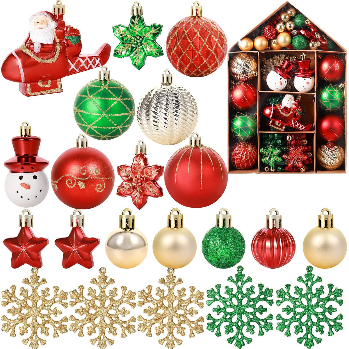 White Smoke 70-Pack Shatterproof Christmas Ornament Set for Tree, Holiday Party Decor, 70Pcs (Red and green) Xmas