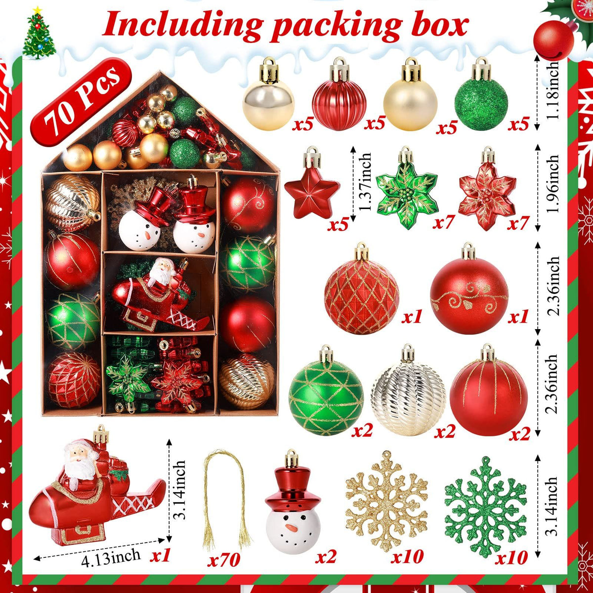 White Smoke 70-Pack Shatterproof Christmas Ornament Set for Tree, Holiday Party Decor, 70Pcs (Red and green) Xmas
