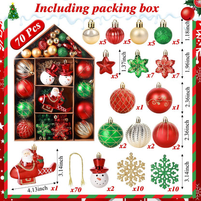 White Smoke 70-Pack Shatterproof Christmas Ornament Set for Tree, Holiday Party Decor, 70Pcs (Red and green) Xmas