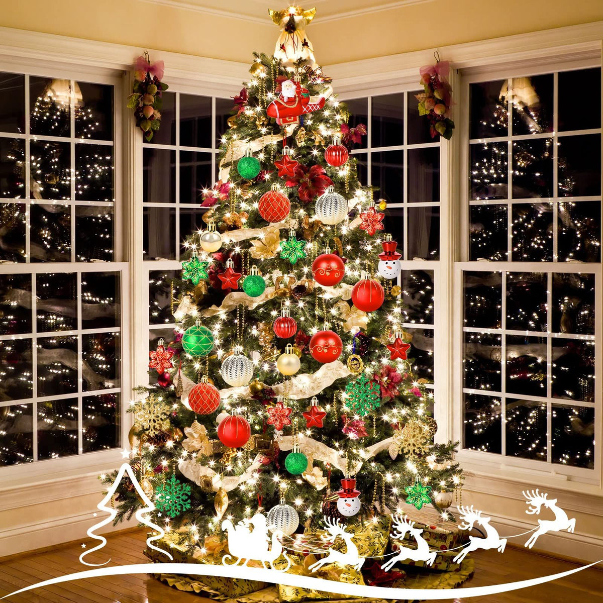 Black 70-Pack Shatterproof Christmas Ornament Set for Tree, Holiday Party Decor, 70Pcs (Red and green) Xmas