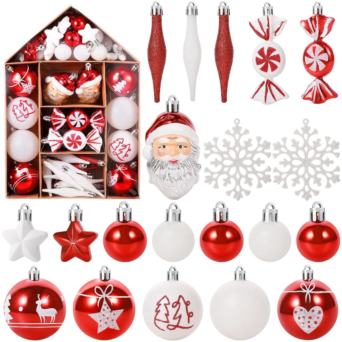White Smoke 70-Pack Shatterproof Christmas Ornament Set for Tree, Holiday Party Decor, 70Pcs (Red and green) Xmas