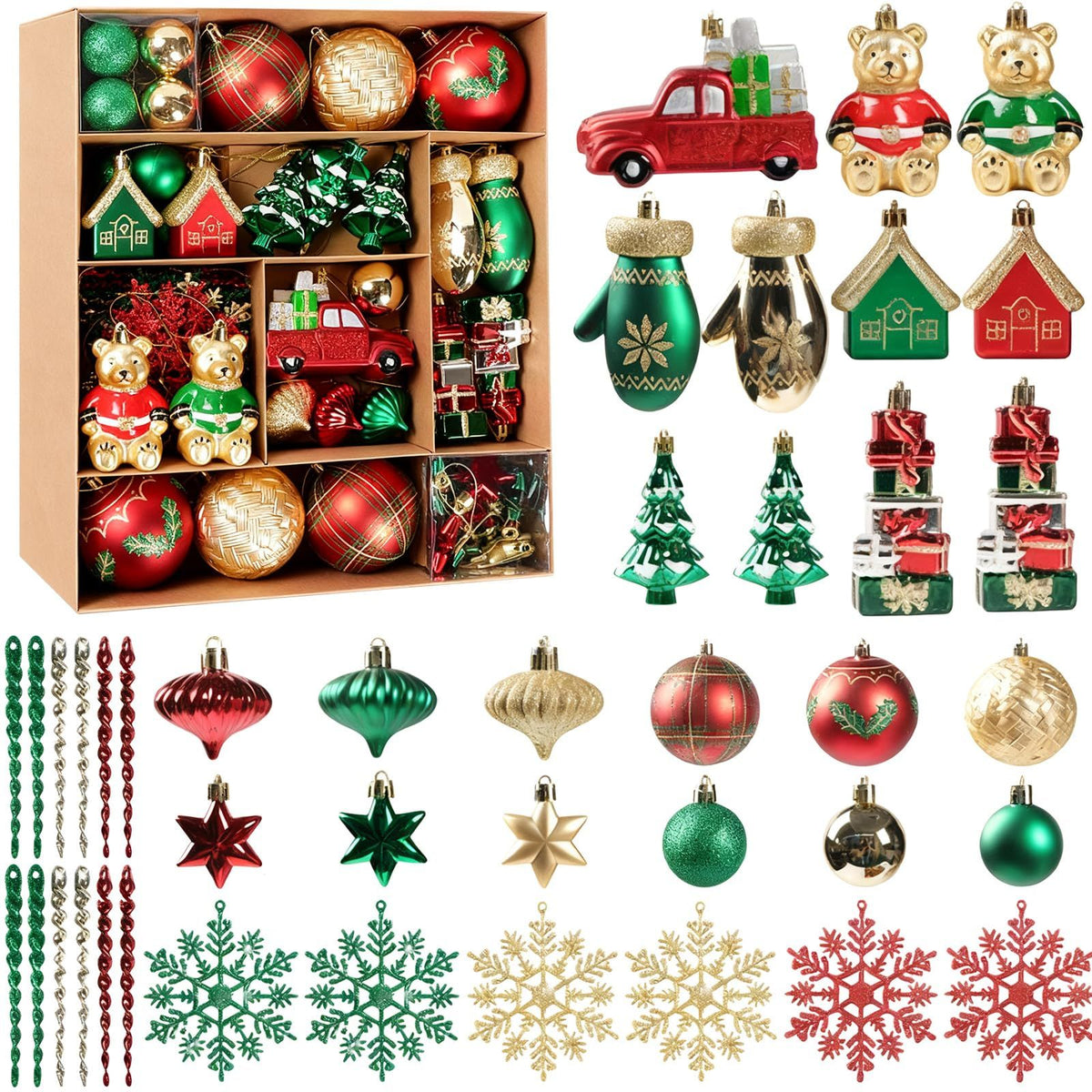 White Smoke 70-Pack Shatterproof Christmas Ornament Set for Tree, Holiday Party Decor, 70Pcs (Red and green) Xmas