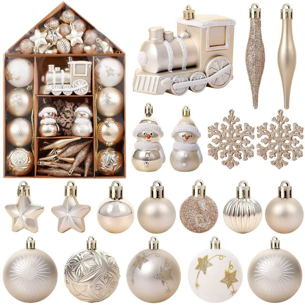 White Smoke 70-Pack Shatterproof Christmas Ornament Set for Tree, Holiday Party Decor, 70Pcs (Beige) Xmas