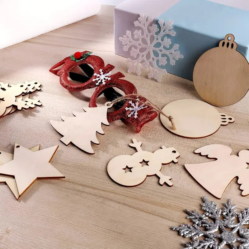 Rosy Brown DIY Wooden Christmas Tree Ornaments, 60pcs Christmas