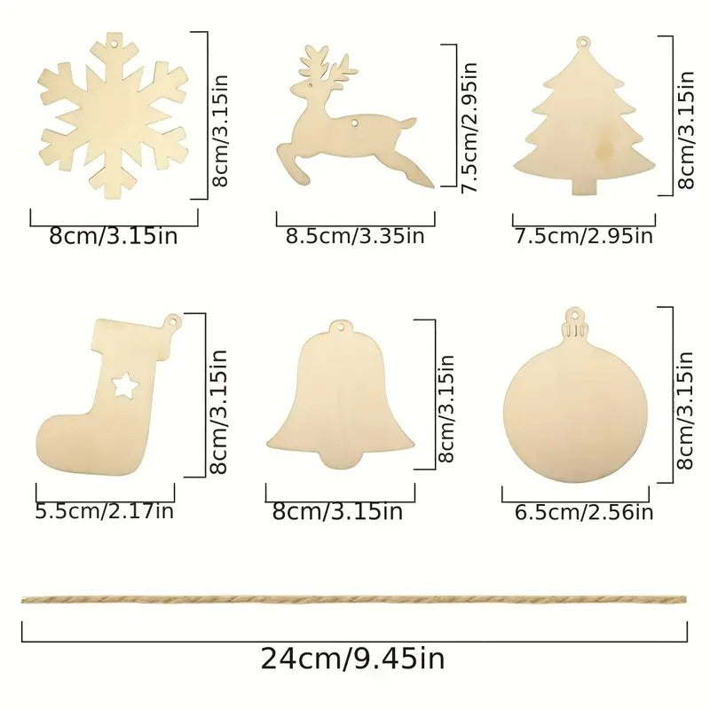 White Smoke DIY Wooden Christmas Tree Ornaments, 60pcs Christmas