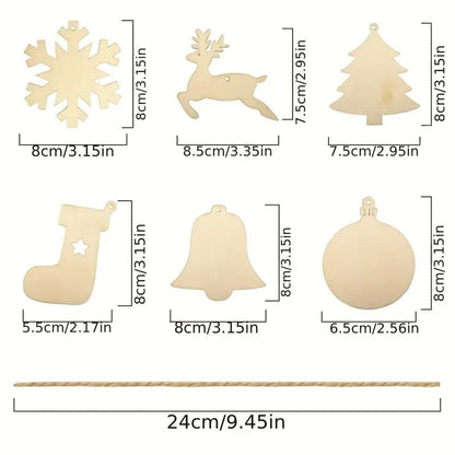 White Smoke DIY Wooden Christmas Tree Ornaments, 60pcs Christmas