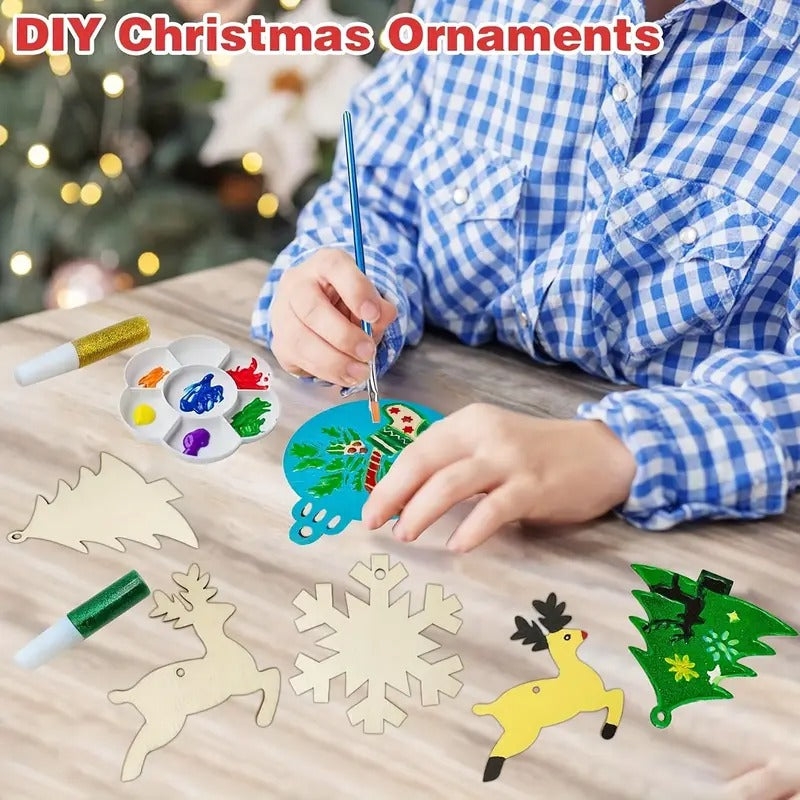 Gray DIY Wooden Christmas Tree Ornaments, 60pcs Christmas