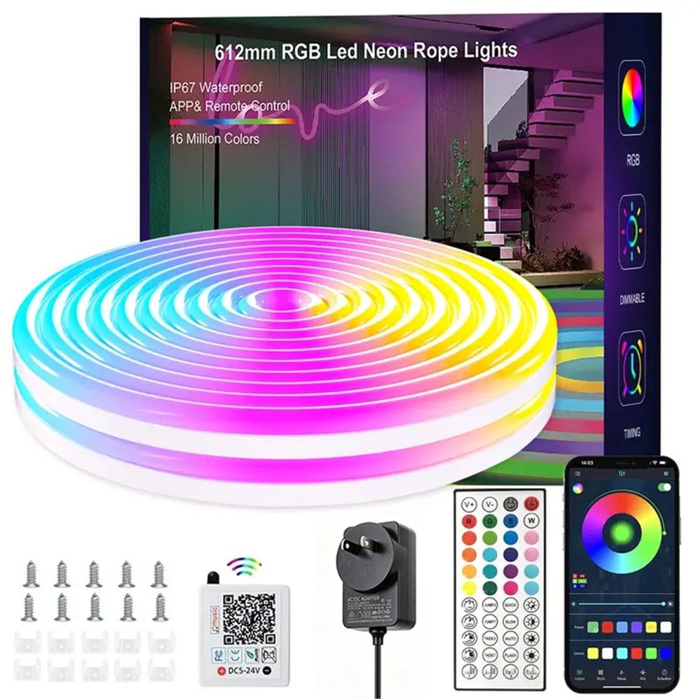White Smoke 32.8ft LED Neon Rope Lights with APP/Remote Control,Flexible DIY Design,Music Sync Neon Lights for Wall Decor,Outdoor IP67 Waterproof, RGB Rope LED Lights for Bedroom,Livingroom,Gaming,Party Home & Garden > Lighting > Outdoor Lights