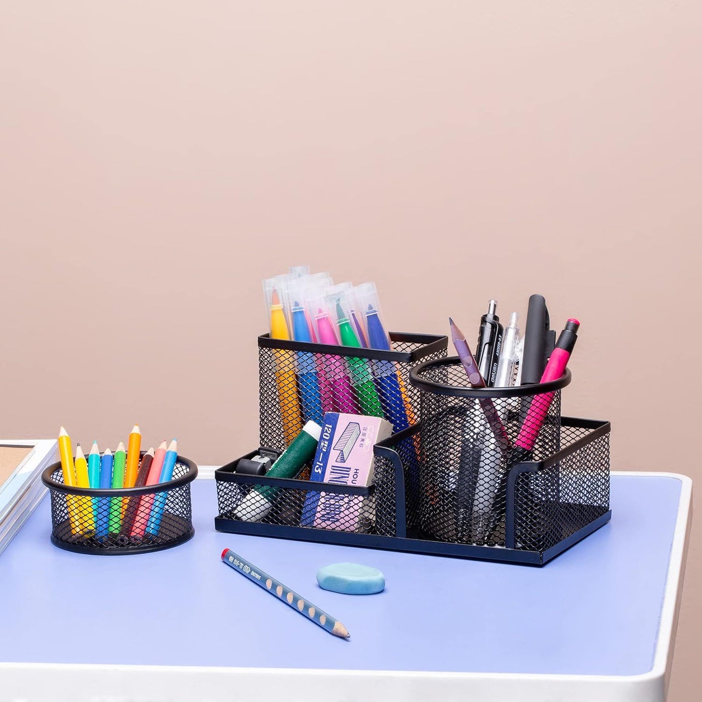 Gray 3-set Desk Organisers, Pen Holder For Stationeries & Pencils, Accessories Craft Storage & Lighting