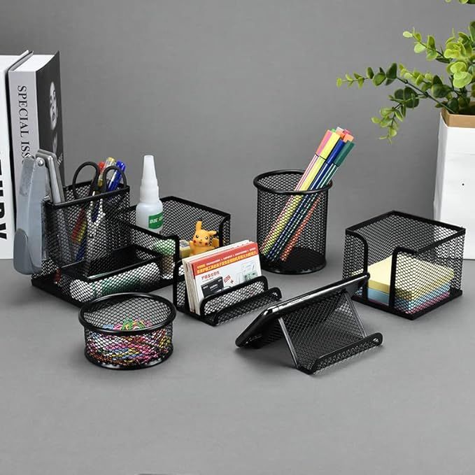 Dark Gray 6-set Desk Organisers, Pen Holder for Stationeries & Pencils, Accessories Craft Storage & Lighting