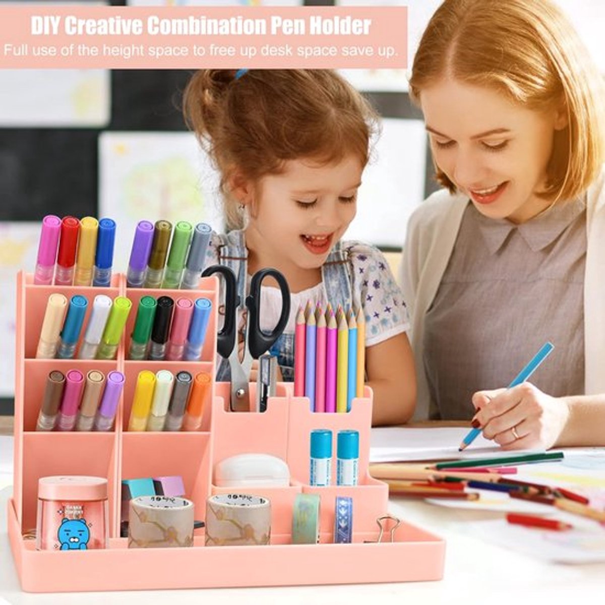 White Smoke Pen Tray - 13 Compartments - Pen Holder - Desk Organizer - Pen Trays - Desk Organizer - Pen Case - Plastic - Removable - Storage System - Letter Tray - Desk Accessories - Pink Craft Storage & Lighting