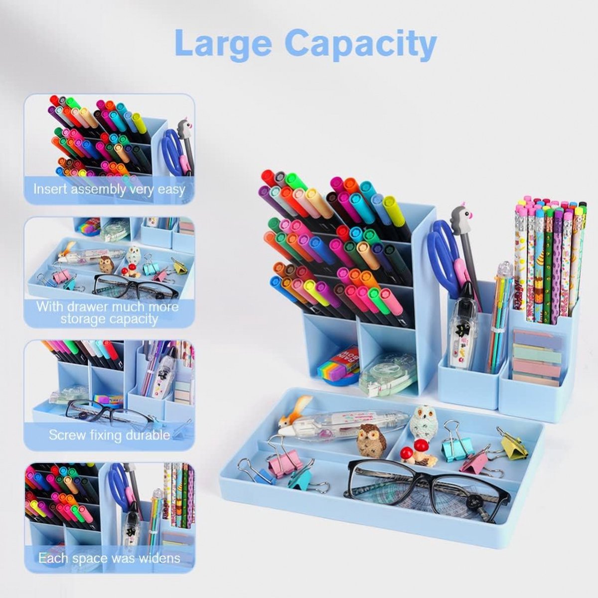 Lavender Pen Tray - 13 Compartments - Pen Holder - Desk Organizer - Pen Trays - Desk Organizer - Pen Case - Plastic - Removable - Storage System - Letter Tray - Desk Accessories - Blue Craft Storage & Lighting