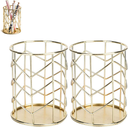 White Smoke Pen Tray - Pen Holder - Pen Tray - Desk Organizer - Desk Organizer - Desk - Metal - Round - Gold - 2 Pieces Craft Storage & Lighting