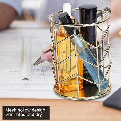 Light Gray Pen Tray - Pen Holder - Pen Tray - Desk Organizer - Desk Organizer - Desk - Metal - Round - Gold - 2 Pieces Craft Storage & Lighting