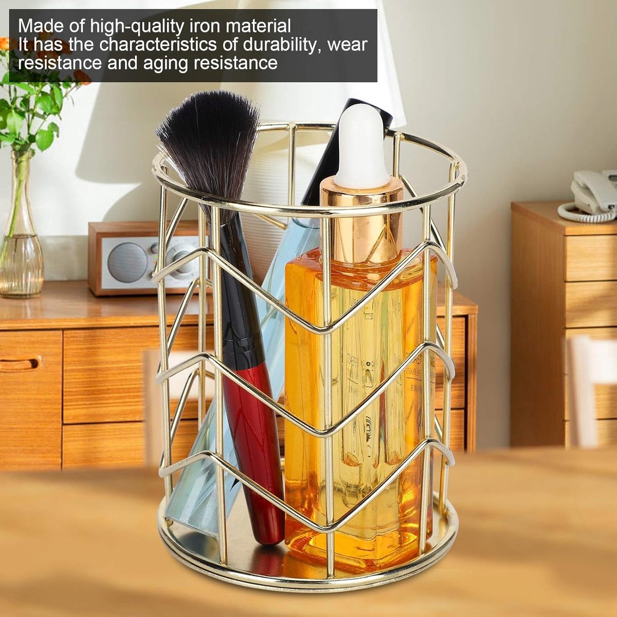Sandy Brown Pen Tray - Pen Holder - Pen Tray - Desk Organizer - Desk Organizer - Desk - Metal - Round - Gold - 2 Pieces Craft Storage & Lighting