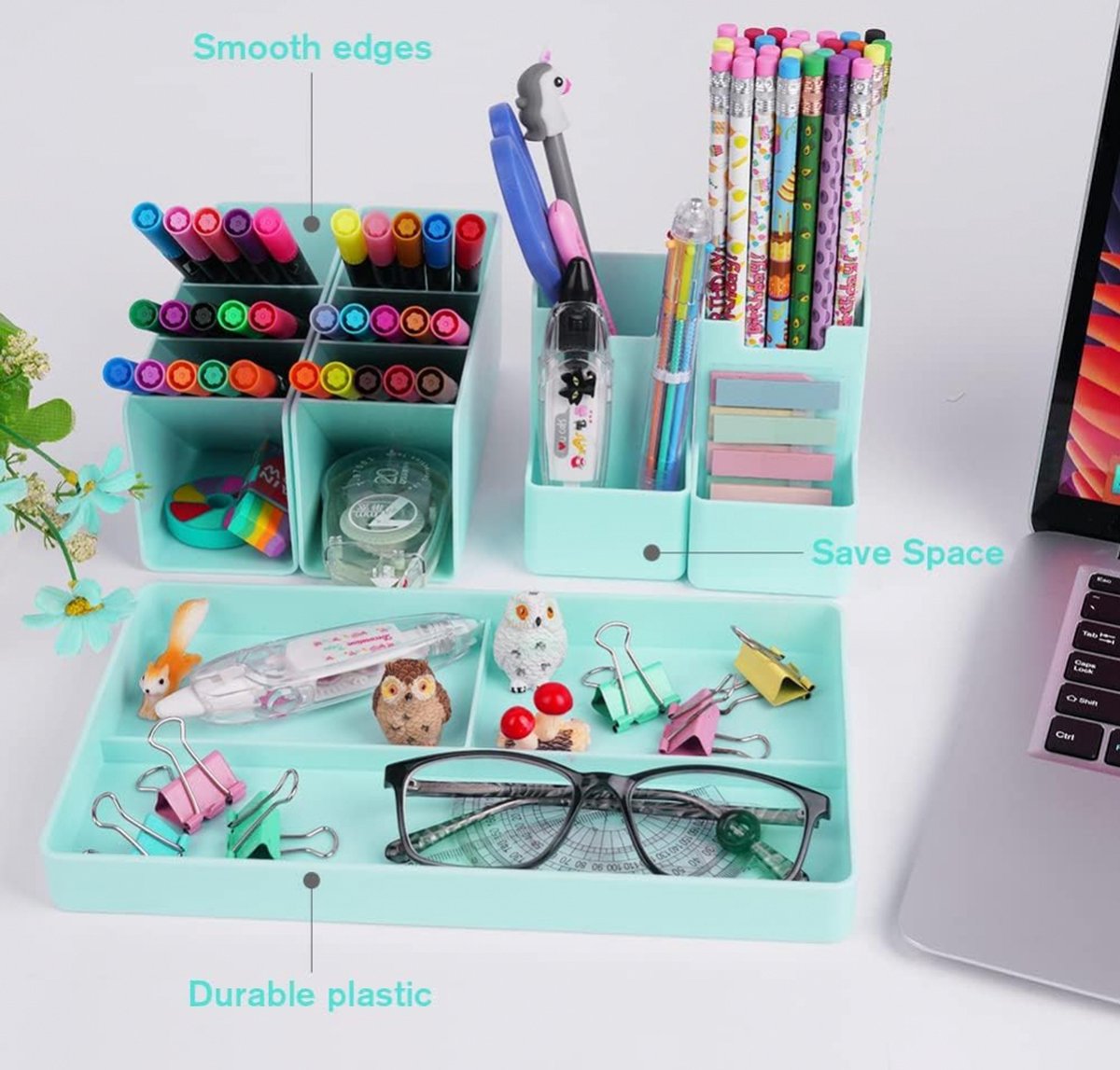 Light Gray Pen Tray - 13 Compartments - Pen Holder - Desk Organizer - Pen Trays - Desk Organizer - Pen Case - Plastic - Removable - Storage System - Letter Tray - Desk Accessories - Vegetable Craft Storage & Lighting