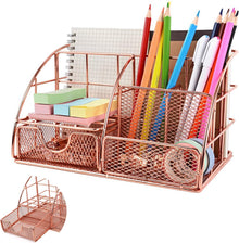 White Smoke Pen Tray - 5 Compartments and Drawer - Desk Organizer - Rose Gold - Pen Holder - Desk Organizer - Durable - Non-Fading - Metal - Pen Trays - Mesh - Fashion - Multifunctional Storage System - Neatness & Classification - Save Space Craft Storage & Lighting