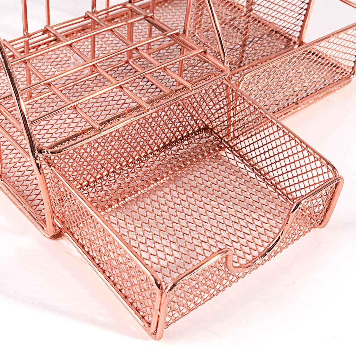 White Smoke Pen Tray - 5 Compartments and Drawer - Desk Organizer - Rose Gold - Pen Holder - Desk Organizer - Durable - Non-Fading - Metal - Pen Trays - Mesh - Fashion - Multifunctional Storage System - Neatness & Classification - Save Space Craft Storage & Lighting