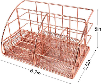 White Smoke Pen Tray - 5 Compartments and Drawer - Desk Organizer - Rose Gold - Pen Holder - Desk Organizer - Durable - Non-Fading - Metal - Pen Trays - Mesh - Fashion - Multifunctional Storage System - Neatness & Classification - Save Space Craft Storage & Lighting