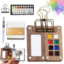 White Smoke Mini Watercolor Paint Set for Travel - Portable Palette with 8 Grids - Pocket Watercolor Set - Pocket Travel Paint Tray Box - Portable Artist Palette Sets with Colors, Book, Binder Clips, Pens, Wooden Paint Box - for Painters, Artists, Students Watercolour Paints