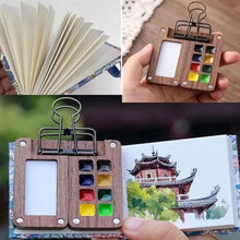 Lavender Mini Watercolor Paint Set for Travel - Portable Palette with 8 Grids - Pocket Watercolor Set - Pocket Travel Paint Tray Box - Portable Artist Palette Sets with Colors, Book, Binder Clips, Pens, Wooden Paint Box - for Painters, Artists, Students Watercolour Paints