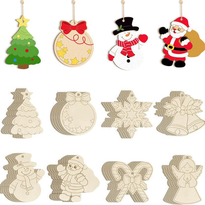 White Smoke Wooden Christmas Decorations, Assorted Designs, 40pcs Christmas