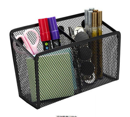 White Smoke Magnetic Pen Holder, Heavy Duty 2 Slot Mesh Pencil & Marker Organizer for Desk, Extra Strong Magnets for Locker, Refrigerator, Dry Erase Board, Whiteboard Storage Solution, 7.28x2.68x4.92 7.28" x 2.68" x 4.92" Black Craft Storage & Lighting