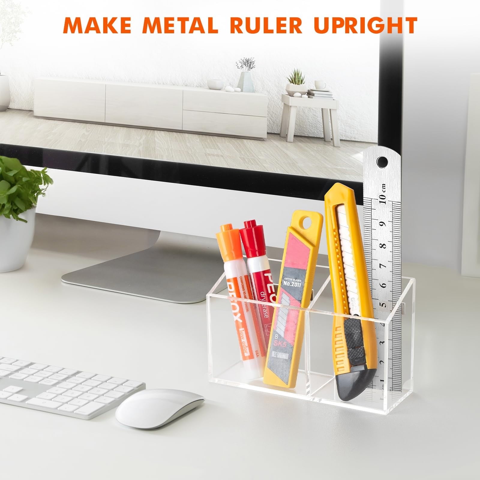 Lavender Magnetic Pen Holder, Heavy Duty 2 Slot Mesh Pencil & Marker Organizer for Desk, Extra Strong Magnets for Locker, Refrigerator, Dry Erase Board, Whiteboard Storage Solution, 7.28x2.68x4.92 5.9" x 2.0" x 3.5" Clear Craft Storage & Lighting