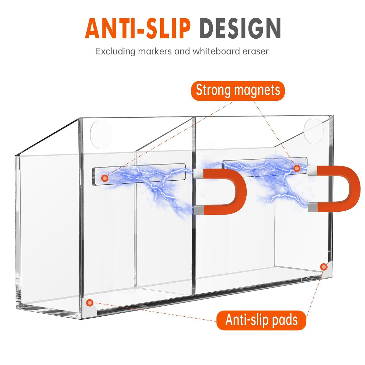 White Smoke Magnetic Pen Holder, Heavy Duty 2 Slot Mesh Pencil & Marker Organizer for Desk, Extra Strong Magnets for Locker, Refrigerator, Dry Erase Board, Whiteboard Storage Solution, 7.28x2.68x4.92 5.9" x 2.0" x 3.5" Clear Craft Storage & Lighting