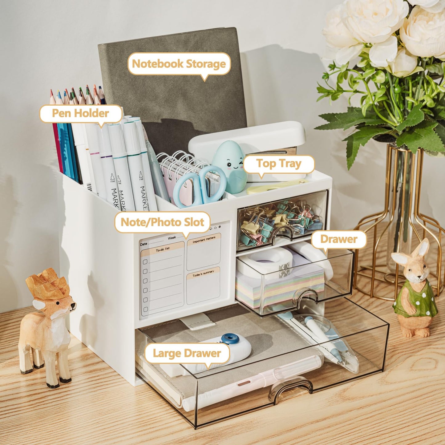 Light Gray Desk organizer - Pen tray - Desk accessories - Drawer cabinet - School supplies - Office supplies - Storage box with drawers - Pen holders - Desk organizer - Storage system - Storage - white - 1 piece Craft Storage & Lighting
