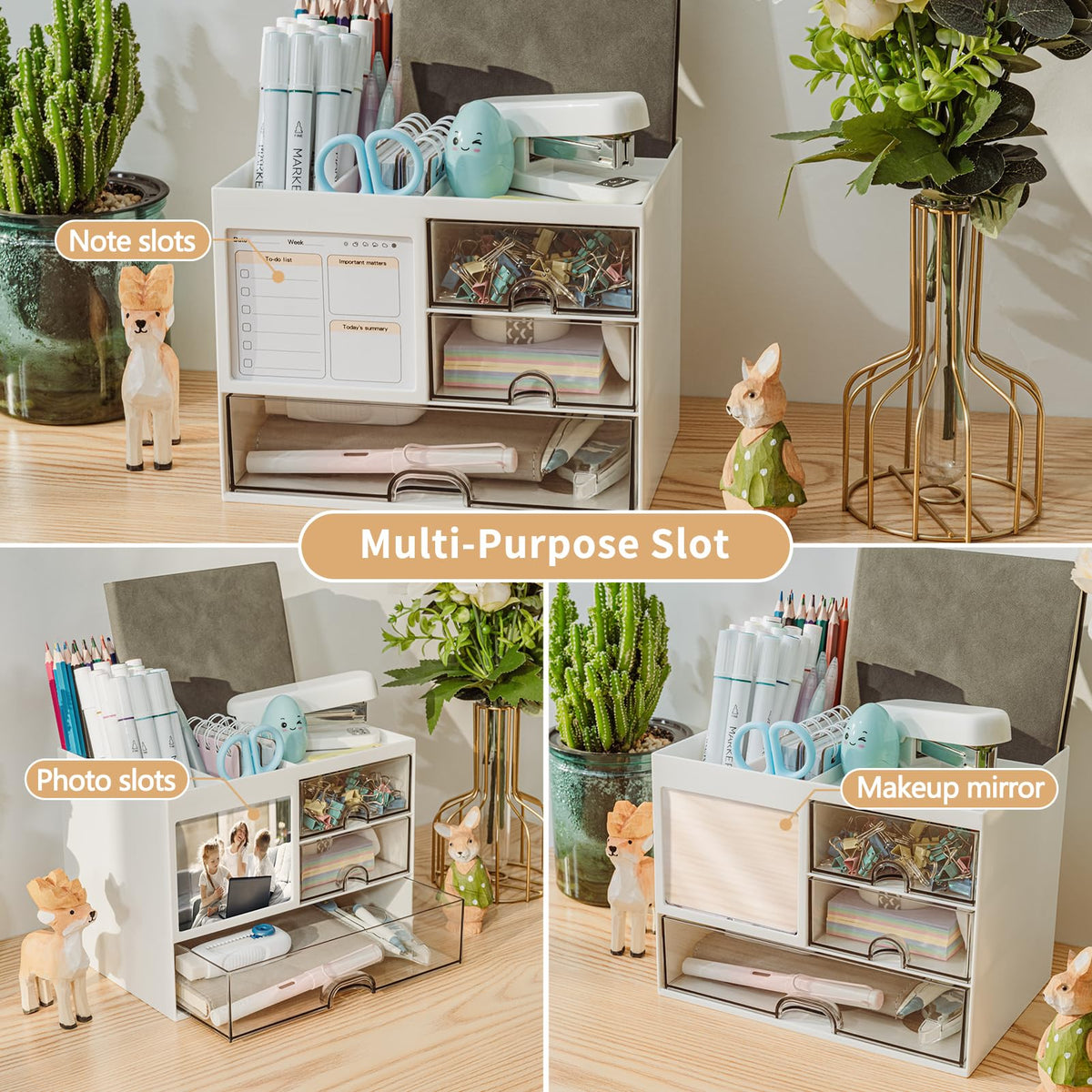 Tan Desk organizer - Pen tray - Desk accessories - Drawer cabinet - School supplies - Office supplies - Storage box with drawers - Pen holders - Desk organizer - Storage system - Storage - white - 1 piece Craft Storage & Lighting