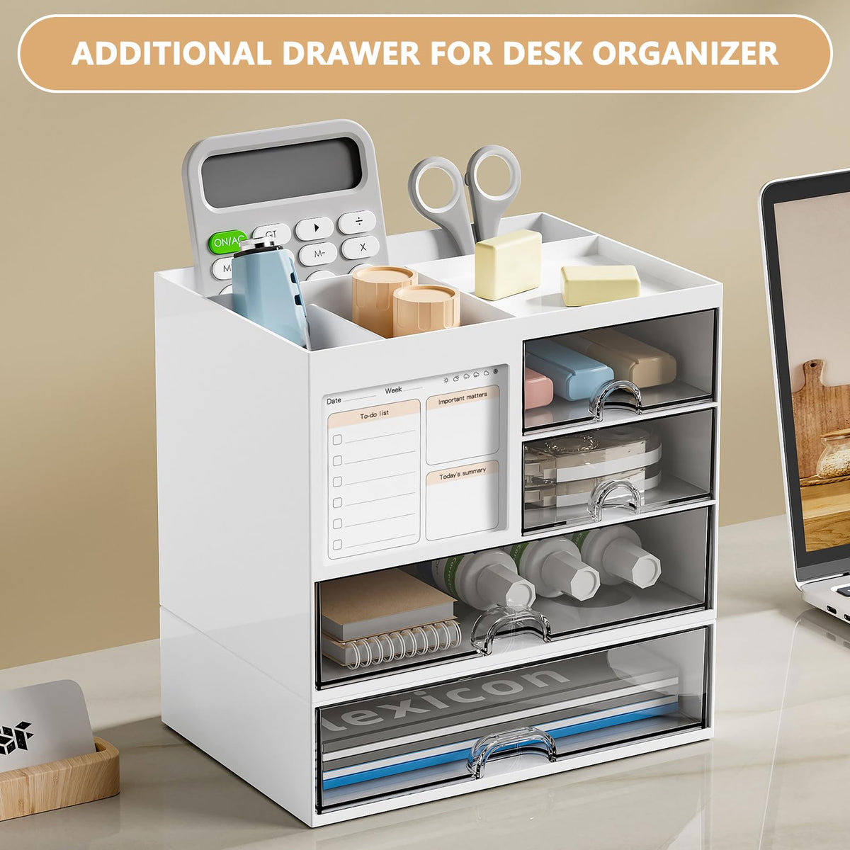 Tan Desk organizer - Chest of drawers - Storage drawer - Office supplies - School supplies - Makeup organizer - Storage box - Desk accessories - Desk organizer - Storage system - Stacking tray - White - 1 piece Craft Storage & Lighting