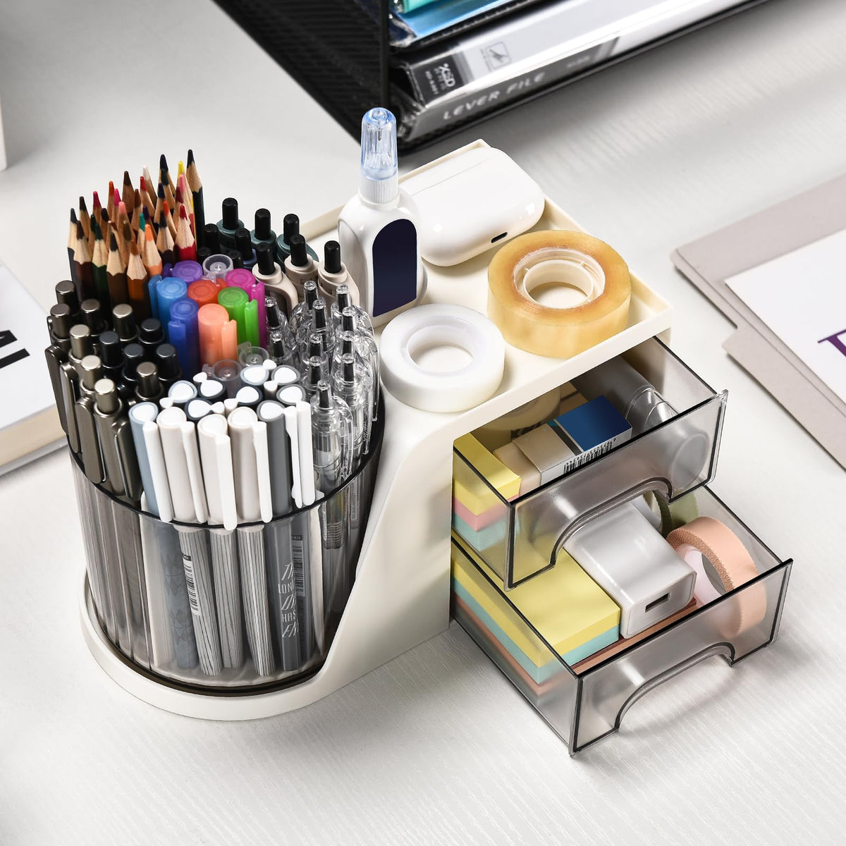 Lavender Desk organizer - Make up organizer - Pen tray - Bathroom organizer - Brush holder - Drawer cabinet - Office supplies - Cosmetics organizer - Desk organizer - Desk accessories - Storage box with drawers - Bathroom accessories - White - 1 piece Craft Storage & Lighting