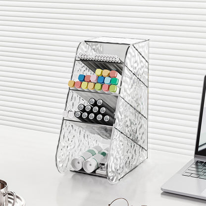 Lavender Slanted Desktop Organizer - Clear Acrylic Pen Holder w/ Angled Slots, Cosmetic Brush Storage & Office Supply Tray for Desk (Multi-Use Stationery Box)\u200b\u200b L White Craft Storage & Lighting