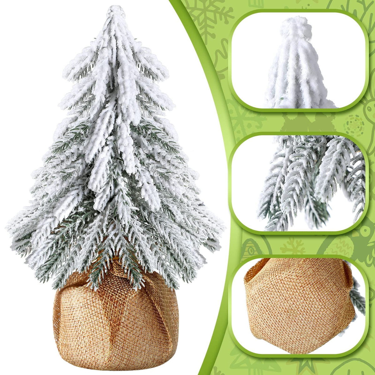 White Smoke 3 Pcs Snow Tabletop Christmas Trees, Snow Flocked Mini Tabletop Pine Trees with Wooden Base,Artificial Desk Christmas Trees for Xmas Holiday Home Party Table Decorations(22cm) Xmas