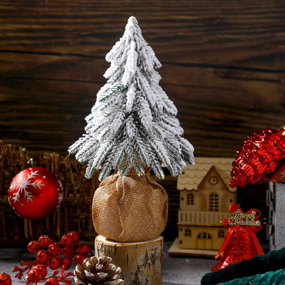 Dark Slate Gray 3 Pcs Snow Tabletop Christmas Trees, Snow Flocked Mini Tabletop Pine Trees with Wooden Base,Artificial Desk Christmas Trees for Xmas Holiday Home Party Table Decorations(22cm) Xmas
