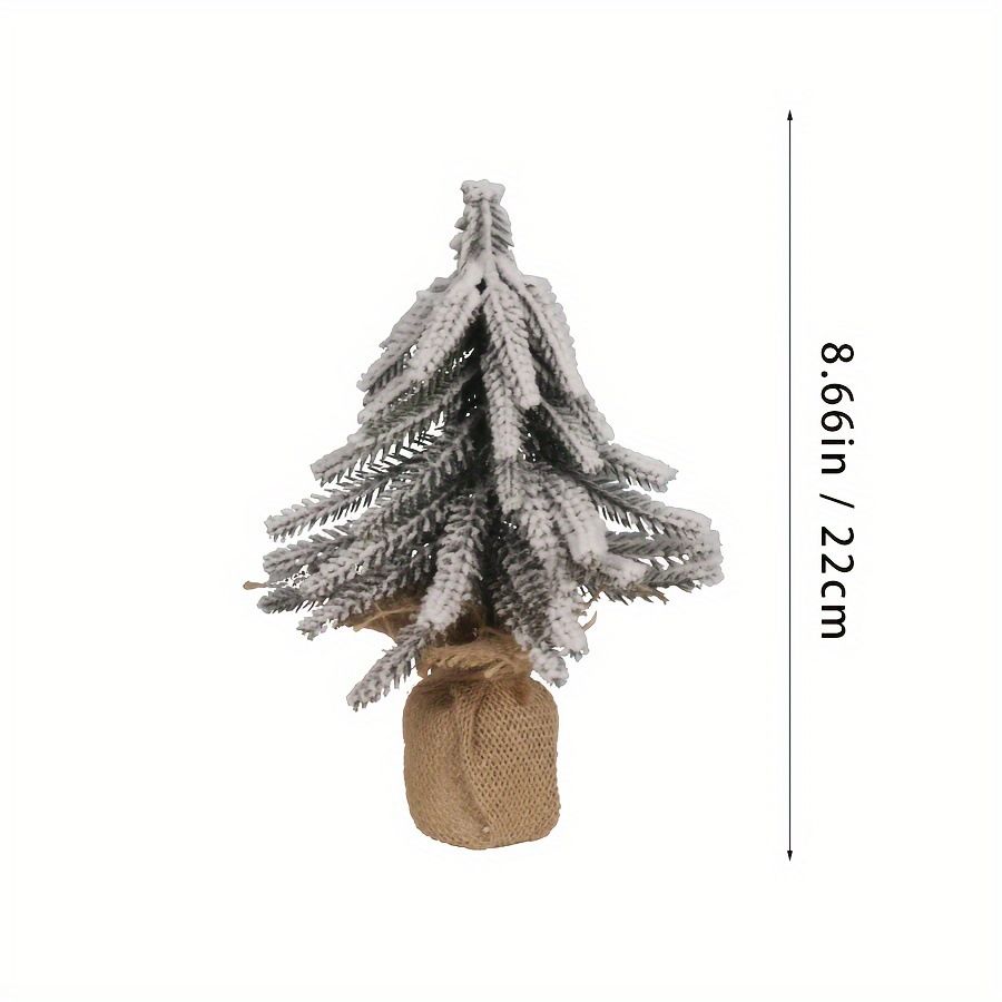 White Smoke 3 Pcs Snow Tabletop Christmas Trees, Snow Flocked Mini Tabletop Pine Trees with Wooden Base,Artificial Desk Christmas Trees for Xmas Holiday Home Party Table Decorations(22cm) Xmas