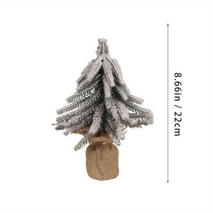 White Smoke 3 Pcs Snow Tabletop Christmas Trees, Snow Flocked Mini Tabletop Pine Trees with Wooden Base,Artificial Desk Christmas Trees for Xmas Holiday Home Party Table Decorations(22cm) Xmas